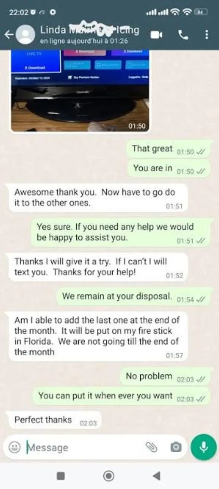 WhatsApp support chat: Fire Stick pronto