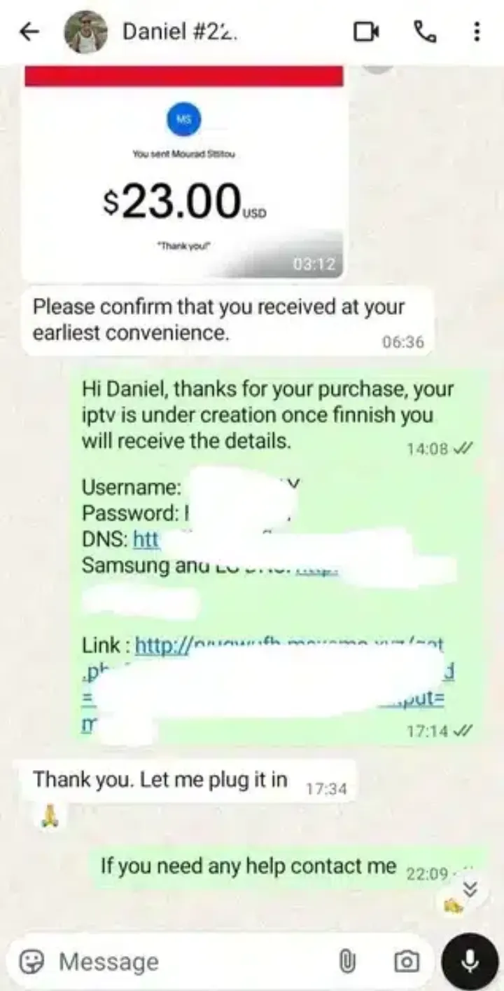 WhatsApp support chat: Login inviato